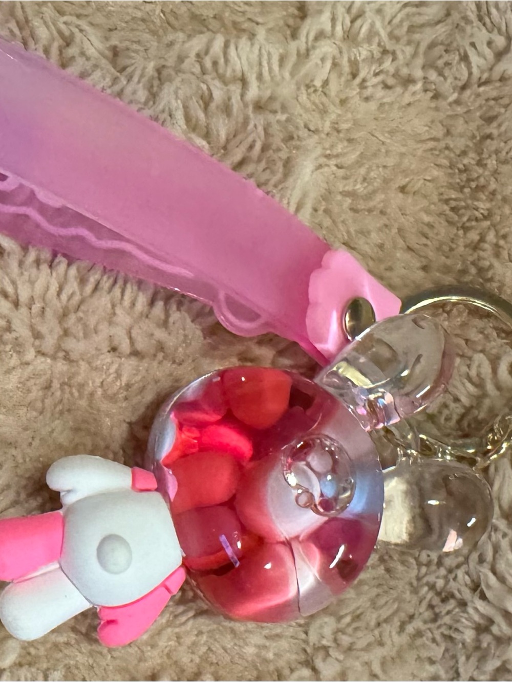 Pink Kids Keychain Wrist Strap with Cute Bear Charm